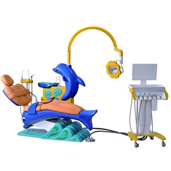 Children Kids Dental Chair Unit Cute Dolphin Blue Cartoon Design With LED Operation Lamp