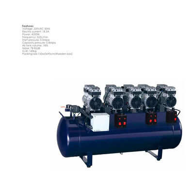 Compressor de ar dental portátil durável azul 180L sem óleo silencioso 1 a 10