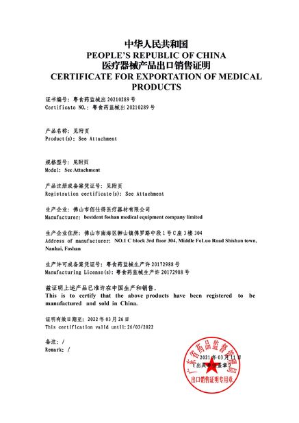 China 佛山市沣耐医疗器械有限公司 Certification